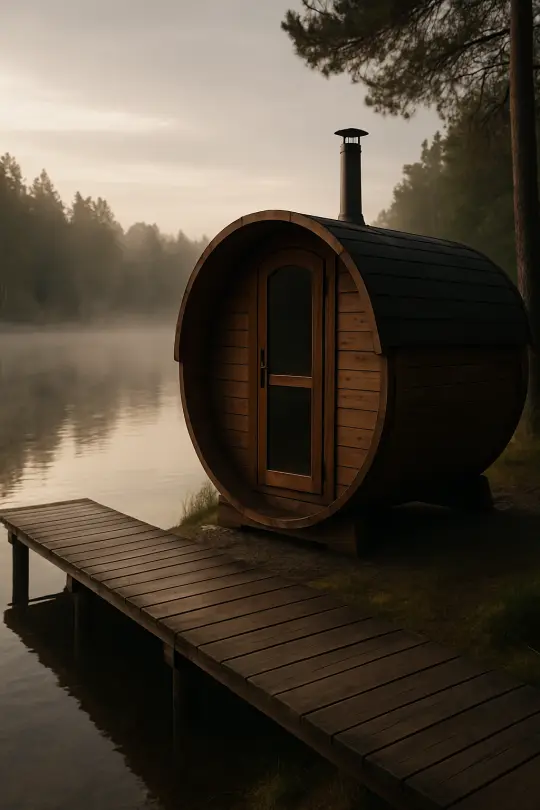 Sauna beczkowa Beczka 240 na działce nad jeziorem